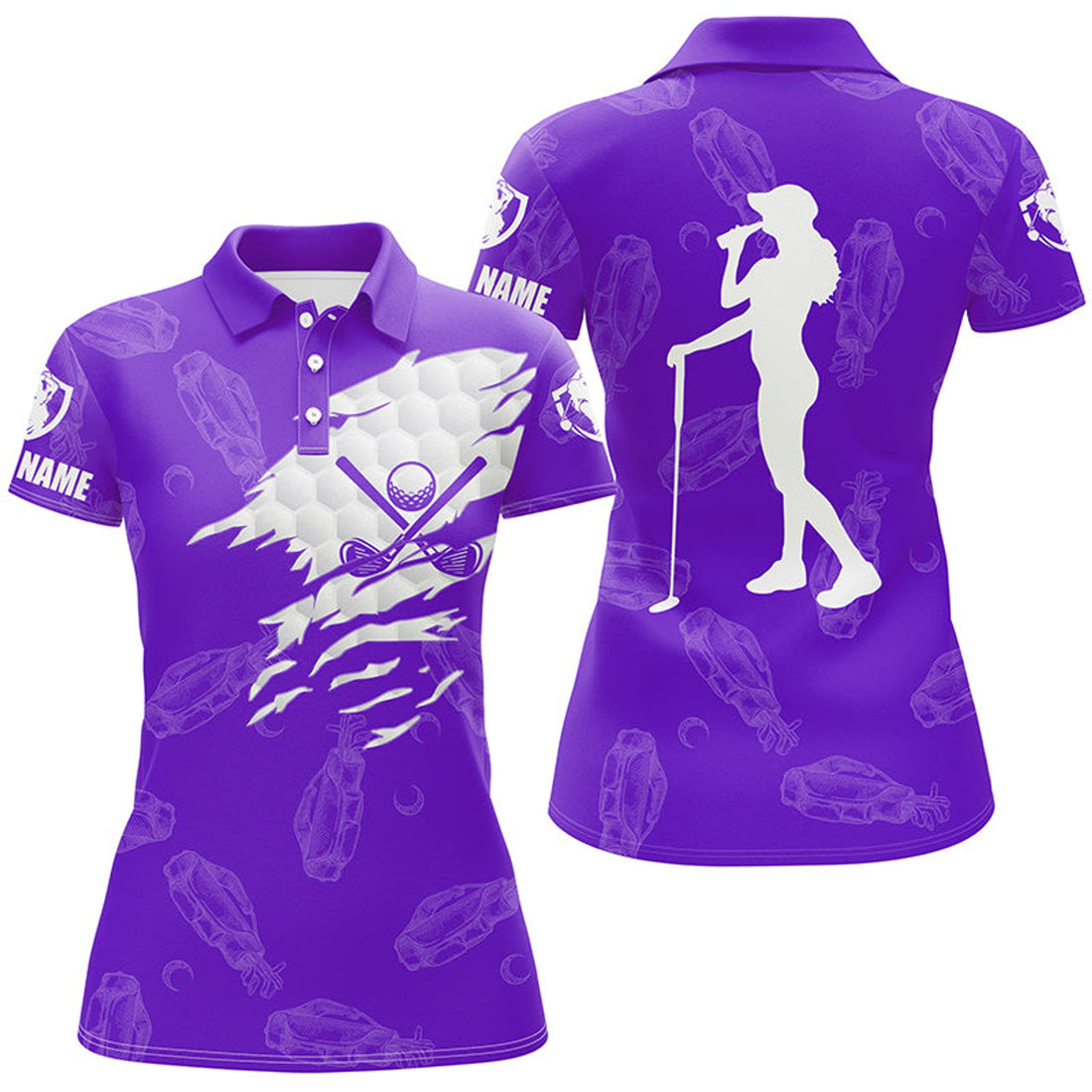 Custom Womens Golf Polo Shirts Custom Name Golf Clubs Pattern Shirt For Ladies | Purple