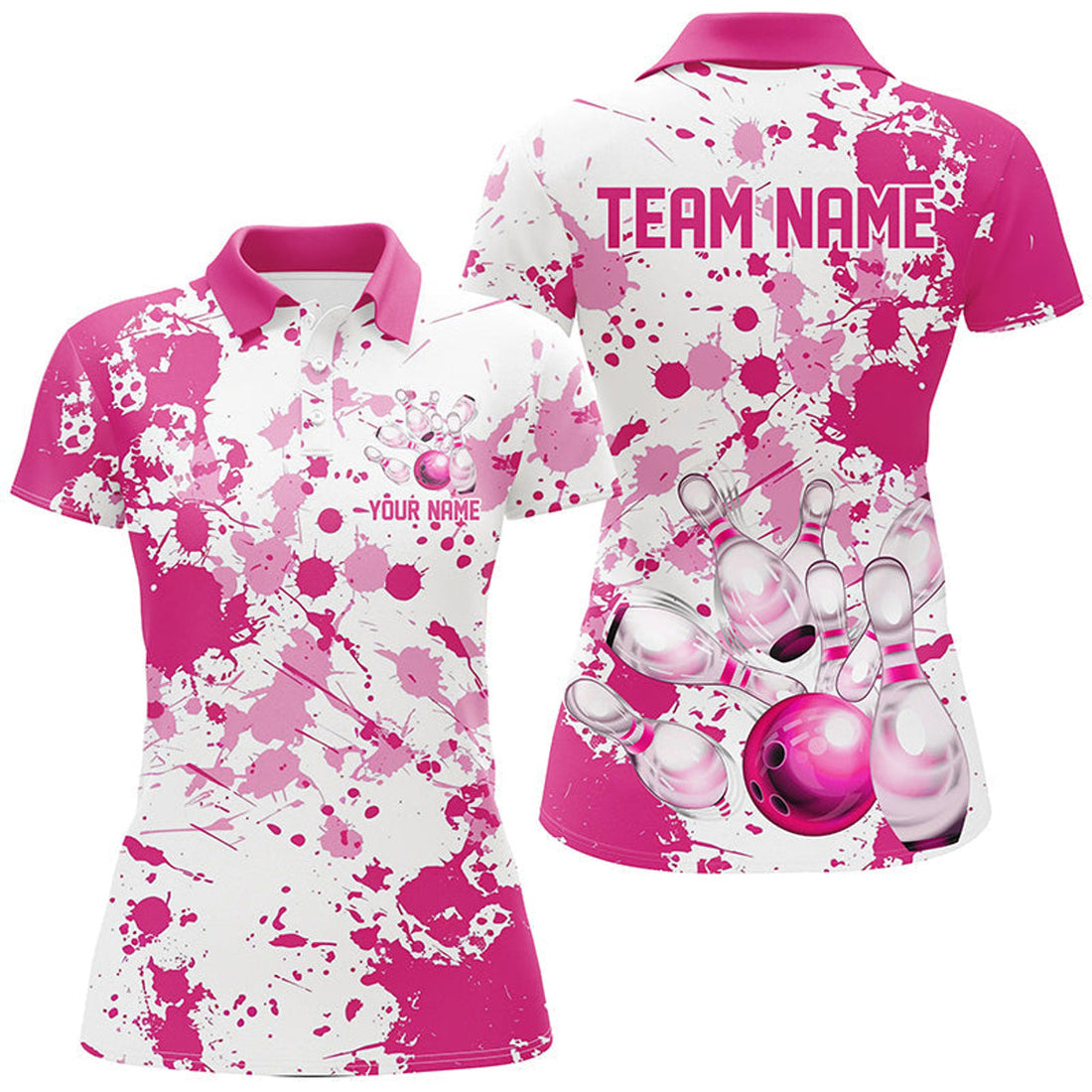 Custom Pink Bowling Polo Shirts For Women, Bowling Team Shirts Bowling Jerseys With Name