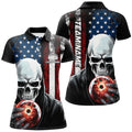 Custom Personalized Skull Women'S Bowling Team Jersey Bowling Shirt American Bowling Polo Shirt