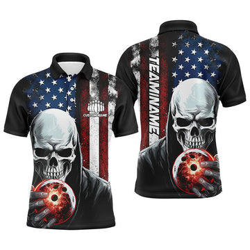 FUNSTUFFPRINT Personalized Skull Men'S Bowling Team Jersey Bowling Shirt American Polo Shirt Size S-5XL