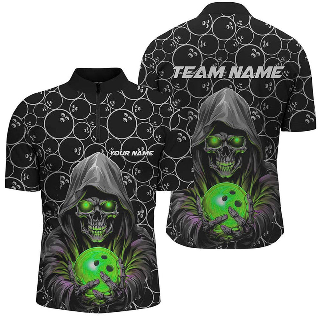 Custom Bowlers Outfits Skull Multi Color Bowling Quarter Zip Shirts Men Bowling League Team Jerseys