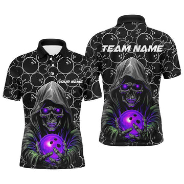 Custom Bowlers Outfits Skull Purple Bowling Polo Shirts Men Bowling League Team Jerseys