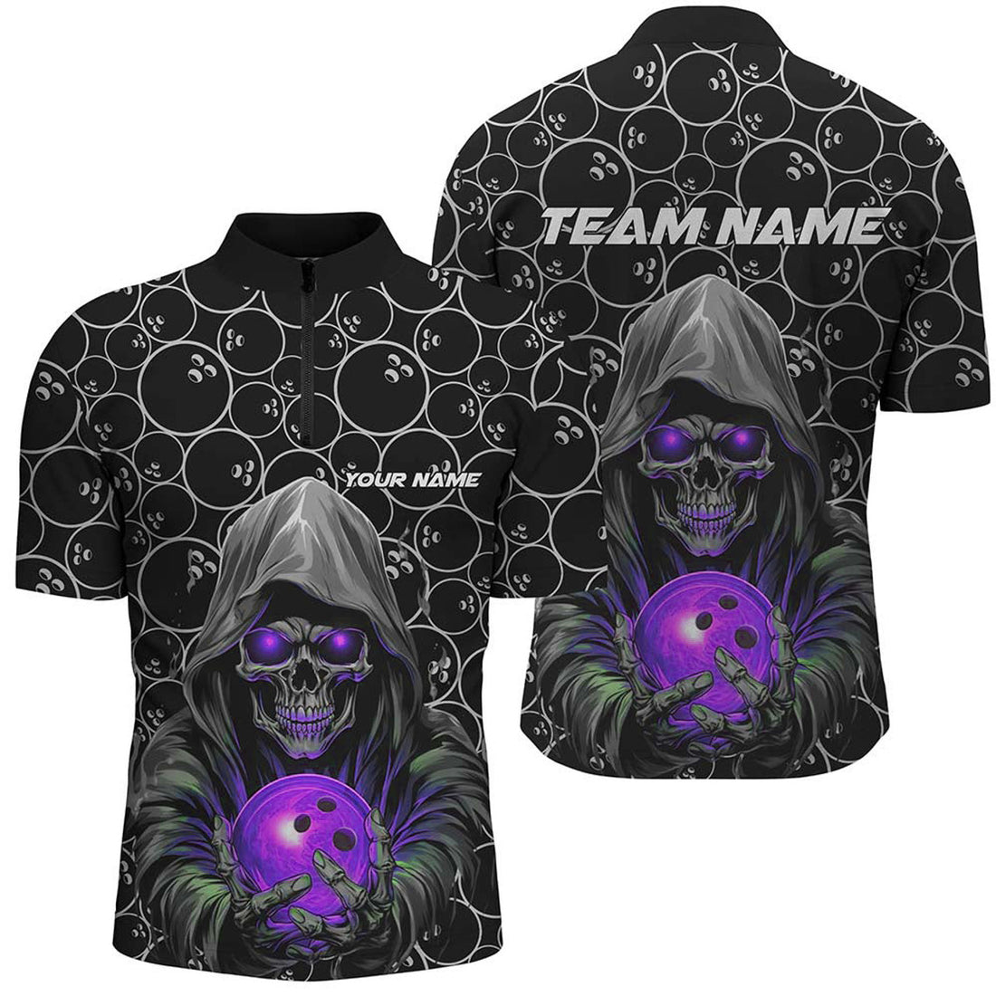 Custom Bowlers Outfits Skull Multi Color Bowling Quarter Zip Shirts Men Bowling League Team Jerseys