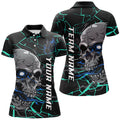 Custom Blue Halloween Skull Bowling Shirts For Women, Outfit Bowling For Team