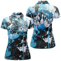 Custom Blue Camo Bowling Team Shirts Women Polo Personalized Bowling League Jerseys Strike Bowling