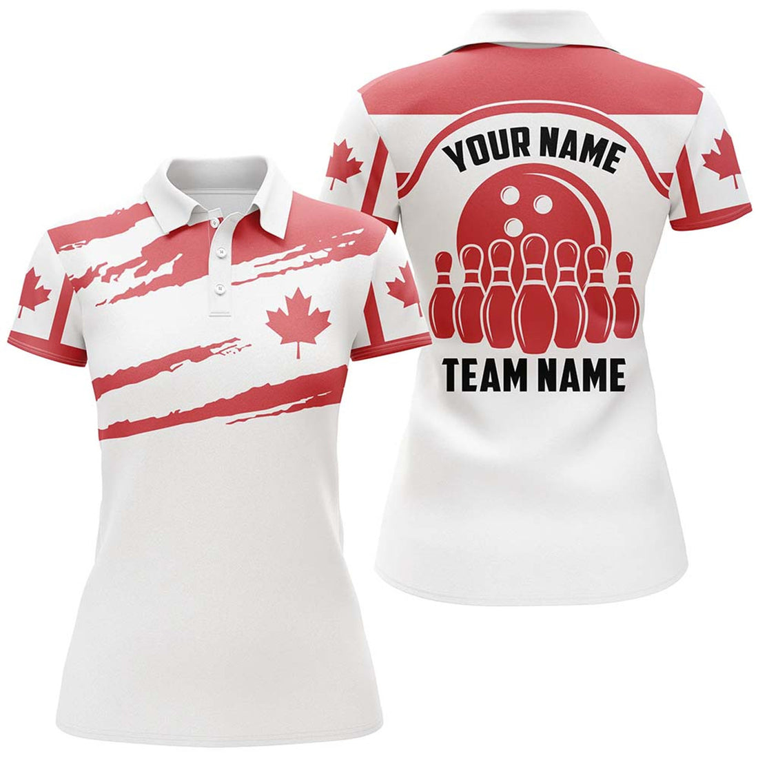 Custom Canada Bowling Polo Shirts For Women, Canadian Flag Bowling Team Jerseys