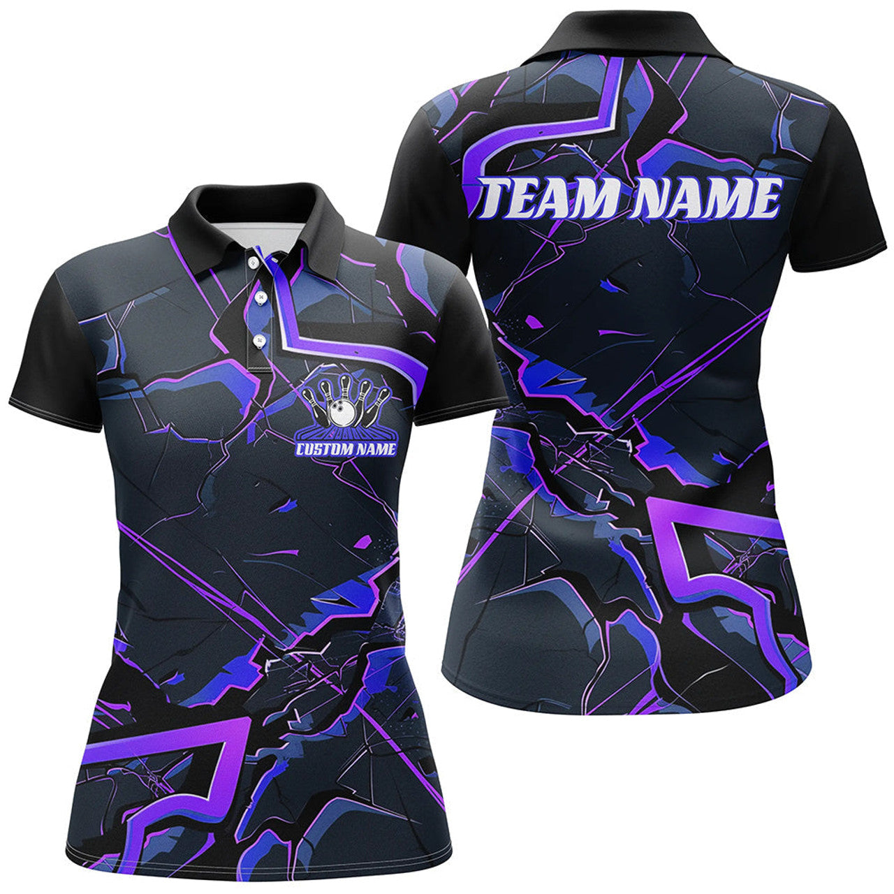 Custom Blue And Purple Custom Bowling Team Shirts For Women, Bowling Tournament Outfits