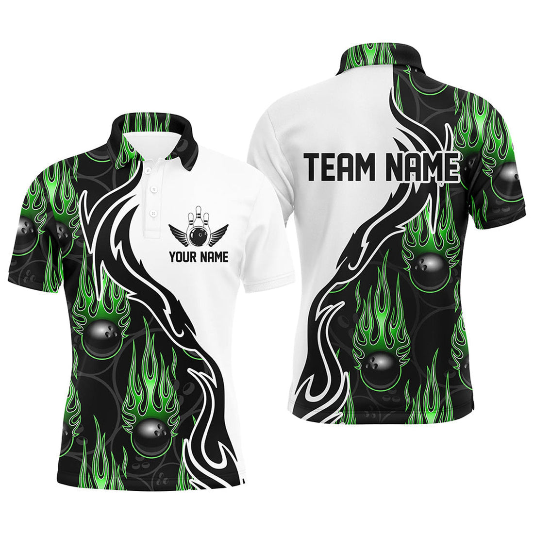 Custom Bowling Shirts For Men And Women, Personalized Flame Bowling Team Jerseys | Green