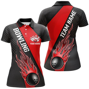 Custom Red Flame Bowling Ball Custom Bowling Shirts For Women, Bowling Team Jerseys