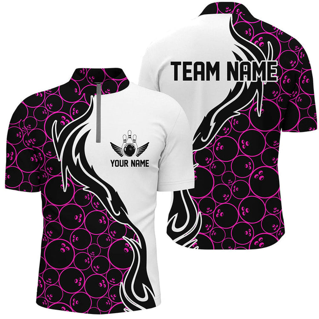 Custom Multi Color Bowling Pattern Custom Men Bowling Quarter Zip Shirts Flame Bowling Team Jerseys Tournament