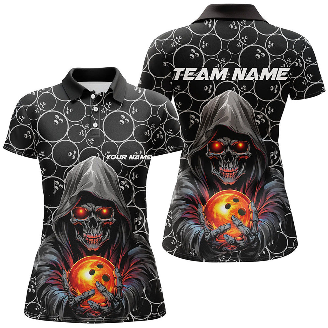 Custom Halloween Bowling Outfits Skull Bowling Polo Shirts Women Bowling League Shirts