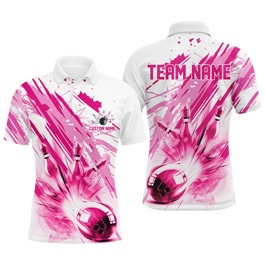 Custom Pink Bowling Strike Custom Bowling Polo Team Shirts, Men And Women Bowling Outfit