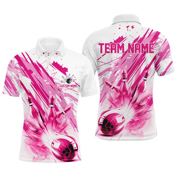 Custom Pink Bowling Strike Custom Bowling Polo Team Shirts, Men And Women Bowling Outfit