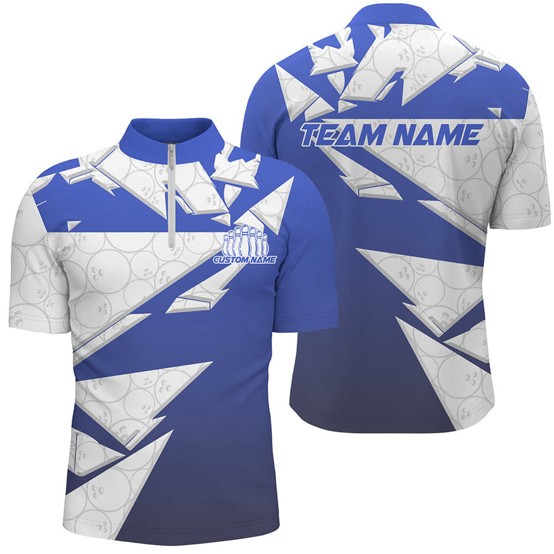 Custom Bowling And Pins Ball Pattern Bowlers 1 Customized Name, Team Name 3D Zipper Polo Shirt For Men