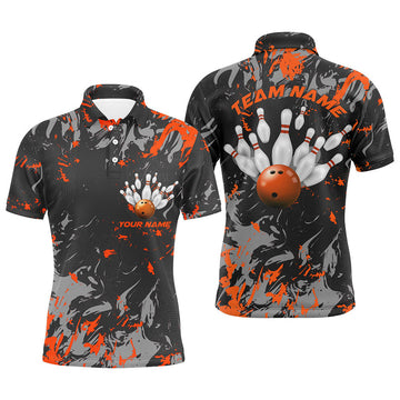 Custom Black And Orange Camo Bowling Team Shirts Custom Men Polo Shirts Bowling League Shirts