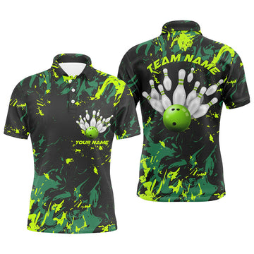 Custom Black And Green Camo Bowling Team Shirts Custom Men Polo Shirts Bowling League Shirts