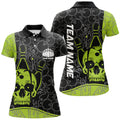 Custom Skull Bowling Shirts For Women, Green Bowling Team Jerseys Bowling Polo Shirt