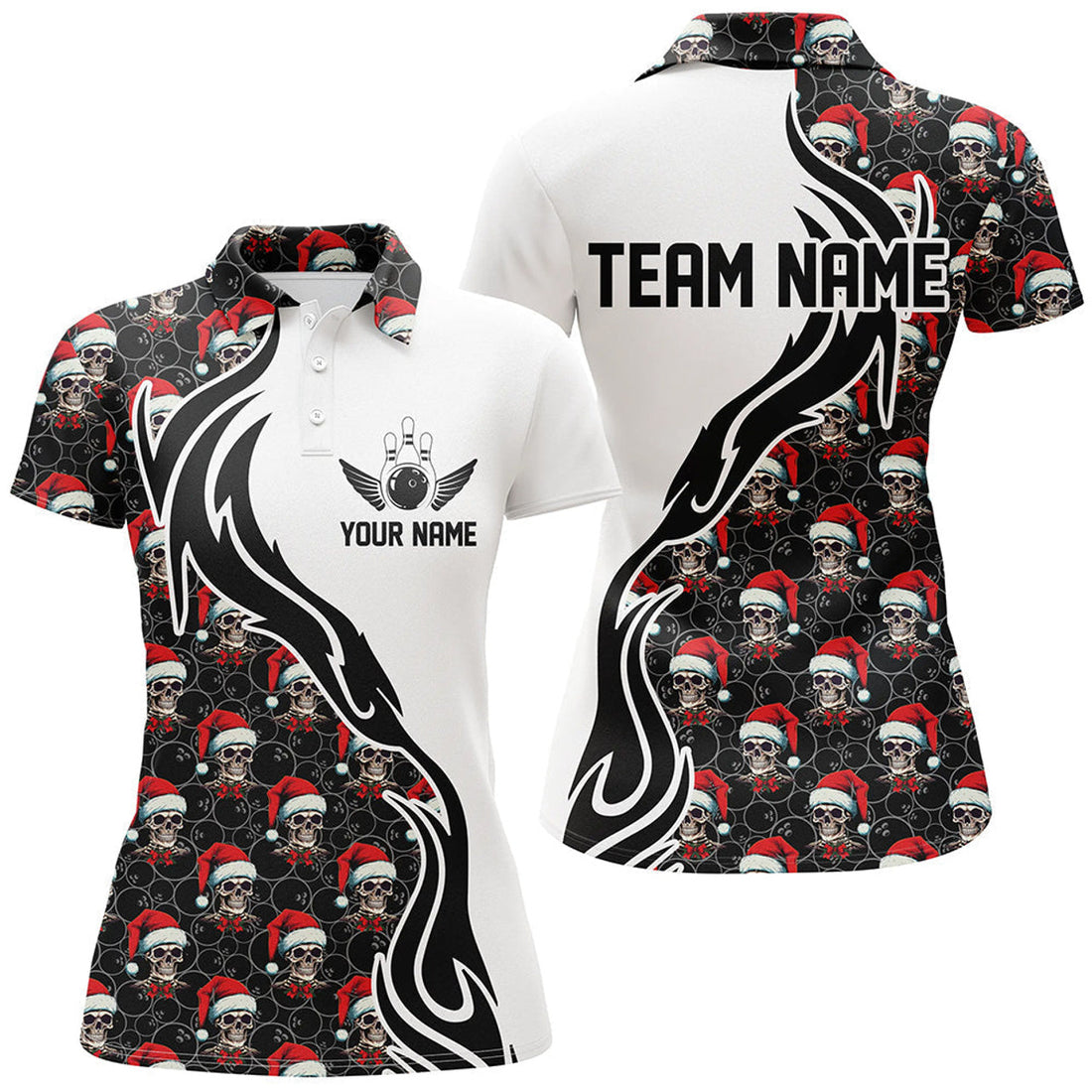 Custom Christmas Women Bowling Polo Shirts Skull Team Bowling Jerseys Gifts For Bowlers