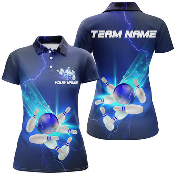 Custom Blue Thunder Lightning Polo Bowling Shirts Strike Women Bowling Team Jerseys