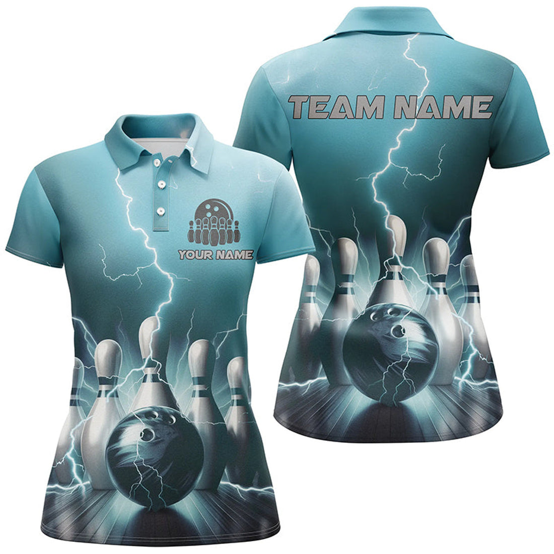 Custom Blue Thunder Lightning Women Polo Bowling Shirts Strike Bowling Team Jerseys Outfits