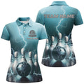 Custom Blue Thunder Lightning Women Polo Bowling Shirts Strike Bowling Team Jerseys Outfits
