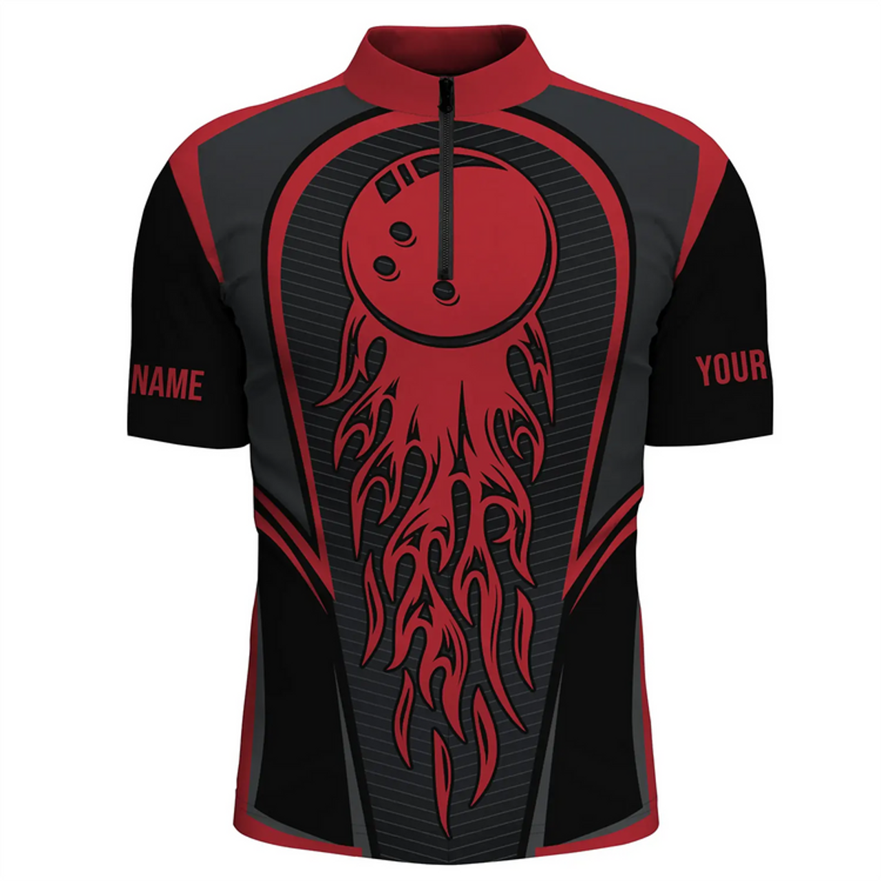 Custom Red Flame Bowling Jersey Shirts For Men, Bowling Team Flaming Bowling Ball