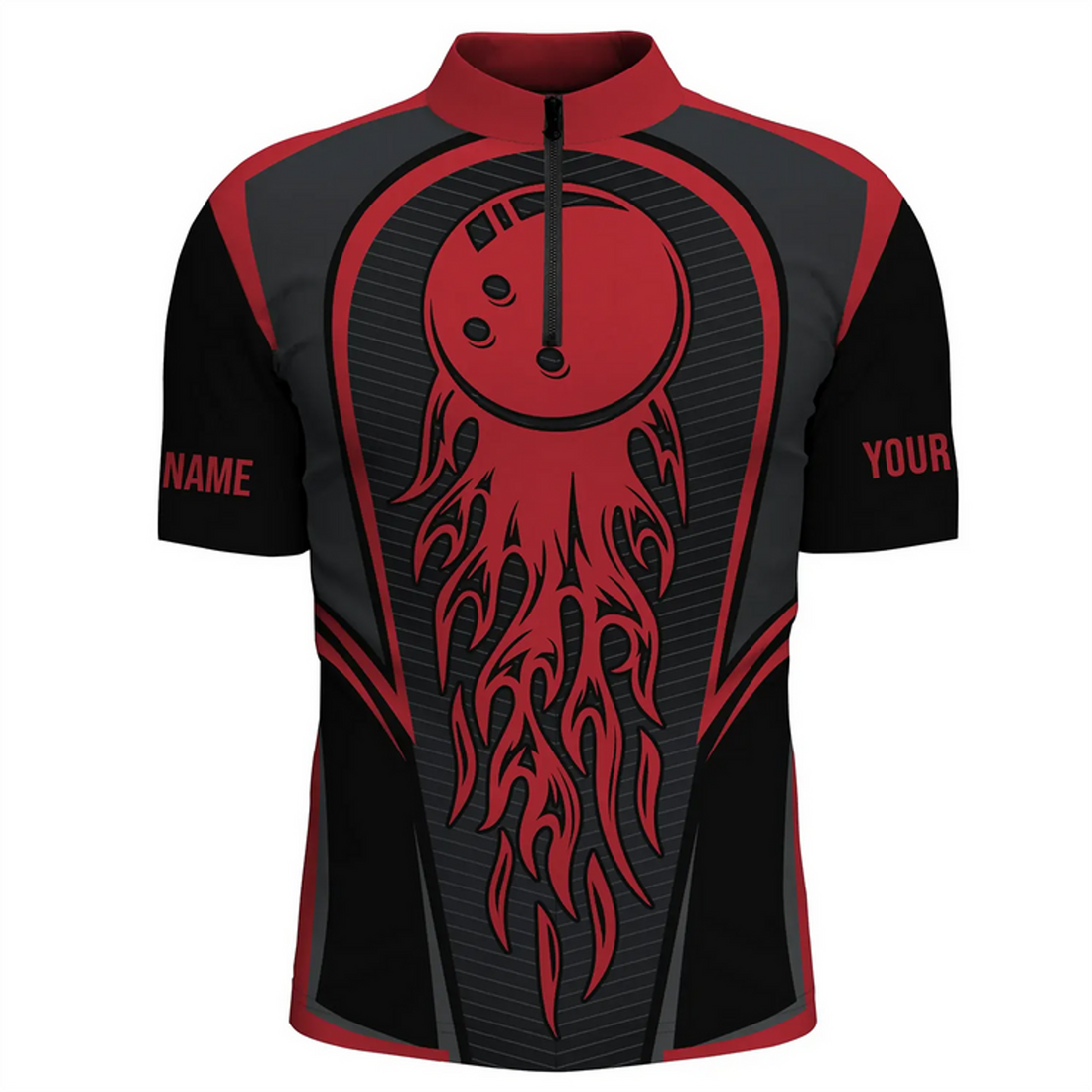Custom Red Flame Bowling Jersey Shirts For Men, Bowling Team Flaming Bowling Ball