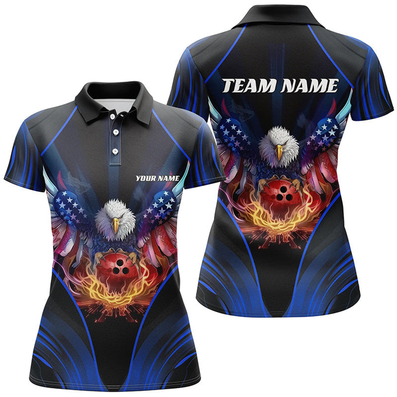 Custom Eagle Bowling Shirt Patriotic Polo Bowling Jersey For Women US Bowling | Blue