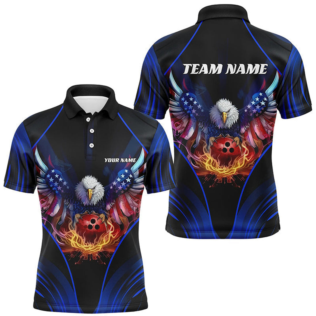 FUNSTUFFPRINT Custom Eagle Bowling Shirt Patriotic Polo Bowling Jersey For Men Us Bowling Polo Shirt Size S-5XL