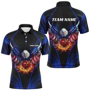 FUNSTUFFPRINT Custom Eagle Bowling Shirt Patriotic Polo Bowling Jersey For Men Us Bowling Polo Shirt Size S-5XL