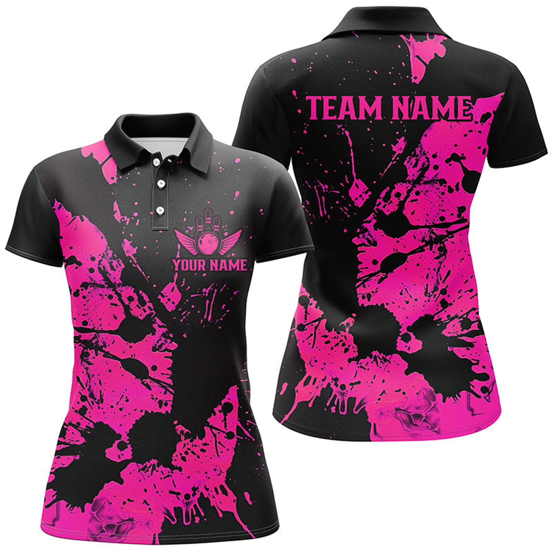 Custom Name Black And Pink Bowling Team Shirts For Women, Bowling League Jerseys