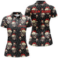 Custom Women Funny Christmas Bowling Polo Shirts Skull Christmas Gifts For Bowlers Outfit