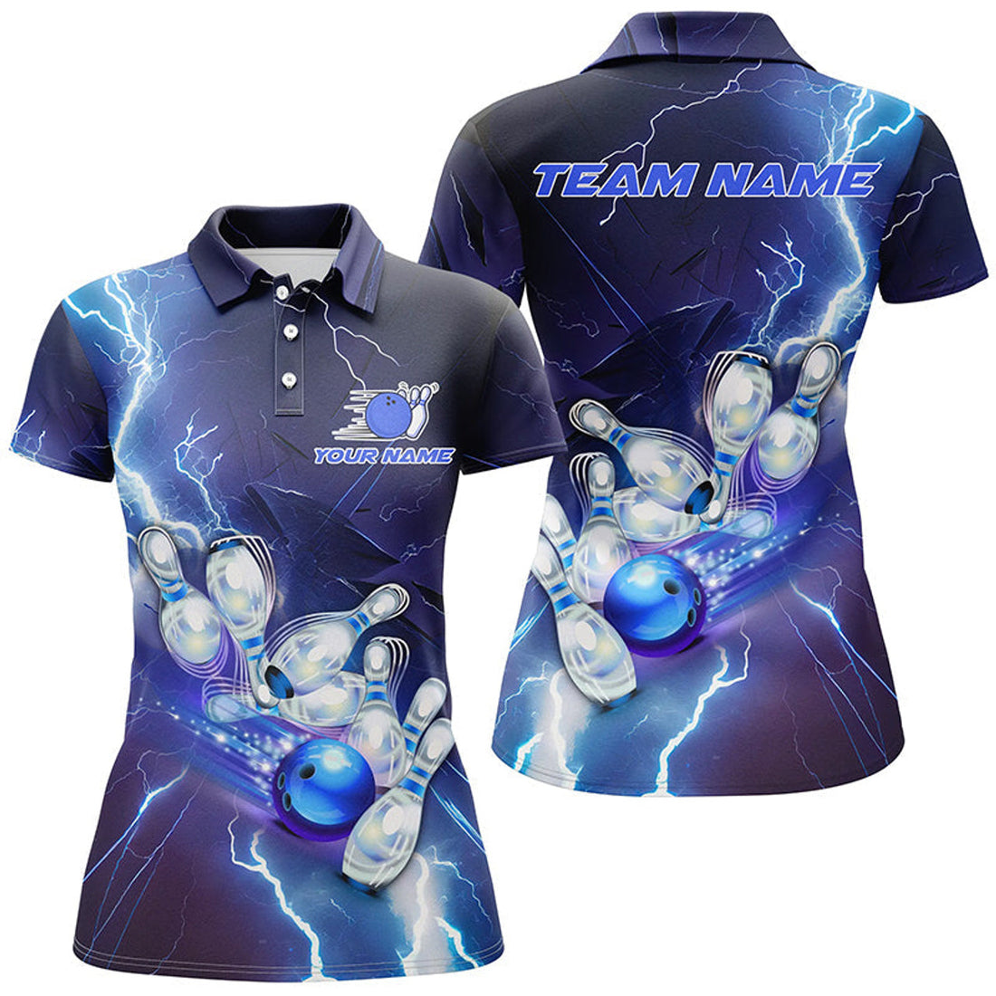 Custom Blue Lightning Thunder Custom Bowling Team Jersey,Team Bowling Shirts For Women IPHW5152