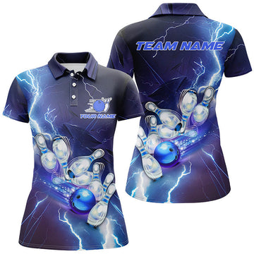 Custom Blue Lightning Thunder Custom Bowling Team Jersey,Team Bowling Shirts For Women IPHW5152