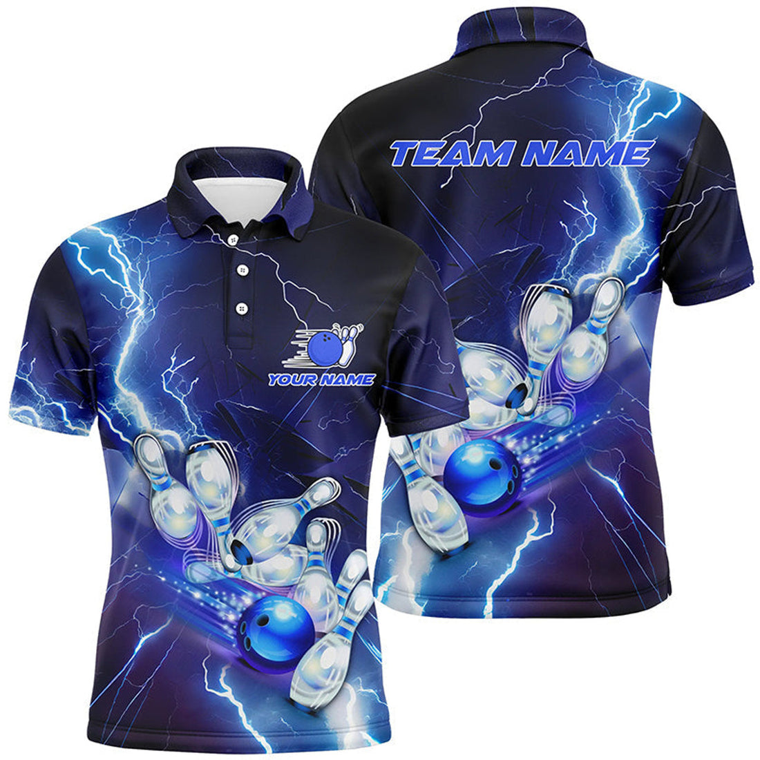 Custom Blue Lightning Thunder Custom Bowling Team Jersey,Team Bowling Shirts For Men