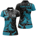 Custom Blue Bowling Team Shirts For Women, Bowling Ball Pattern Bowlers Outfits