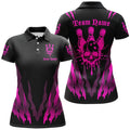 Custom Bowling Shirts For Women, Skull Bowling Team Shirts Bowling Pin | Pink