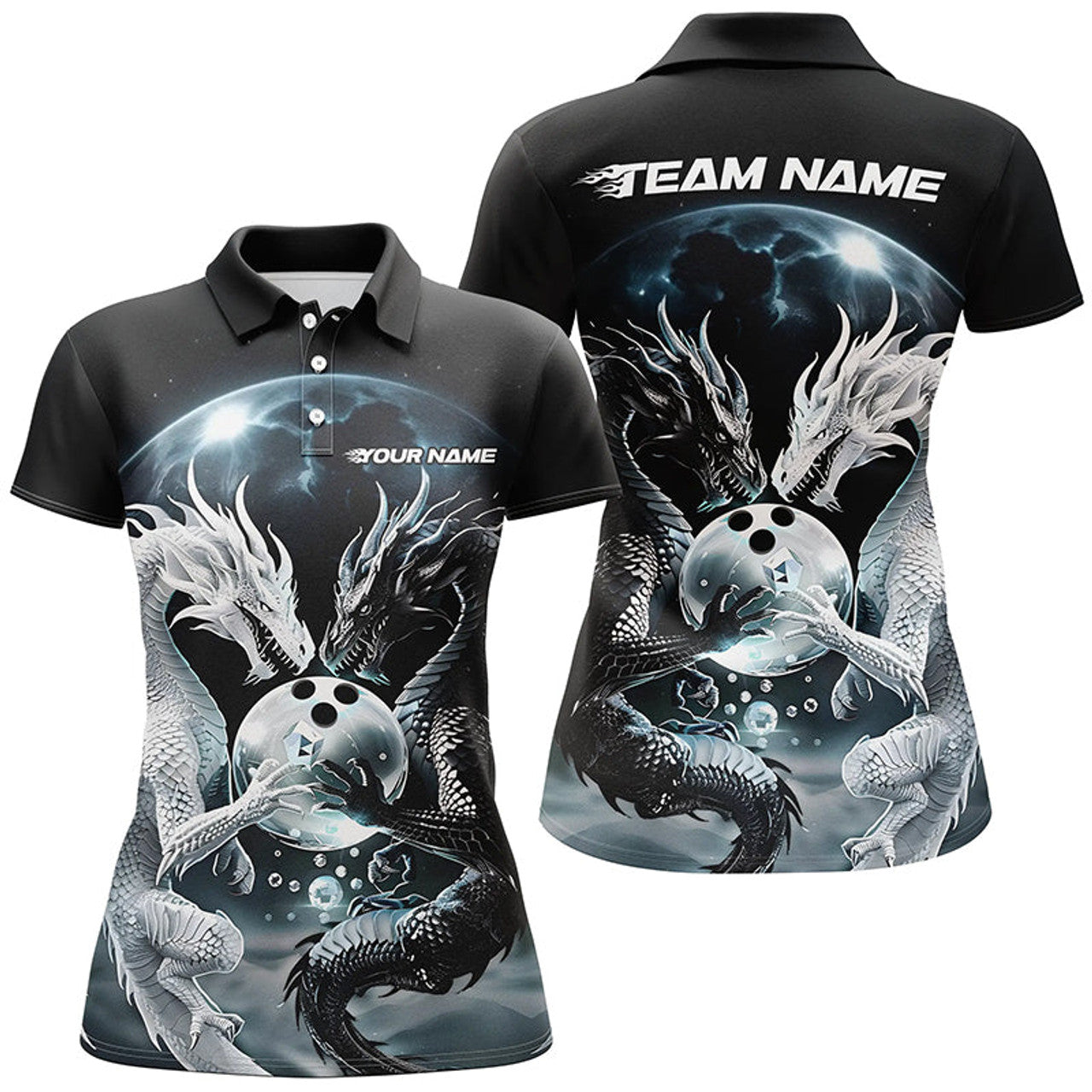 Custom Black And White Dragon Custom Bowling Shirts For Women, Dragon Bowling League Shirt Outfits IPHW7064