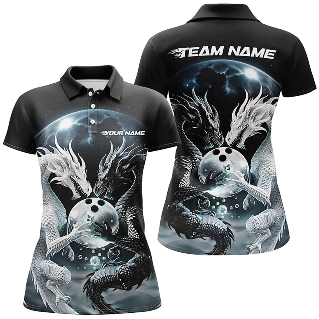 Custom Black And White Dragon Custom Bowling Shirts For Women, Dragon Bowling League Shirt Outfits IPHW7064