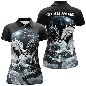 Custom Black And White Dragon Custom Bowling Shirts For Women, Dragon Bowling League Shirt Outfits IPHW7064