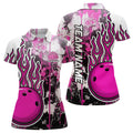 Custom Pink Camo Flame Bowling Polo Shirts Women Custom Bowling Team Jerseys Bowling League Shirts