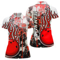 Custom Red Camo Flame Bowling Polo Shirts For Women Custom Bowling Team Jerseys Bowling League