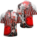 Custom Multicolor Camo Flame Bowling Quarter Zip Shirts Men Custom Bowling Team Jerseys Bowling Shirts