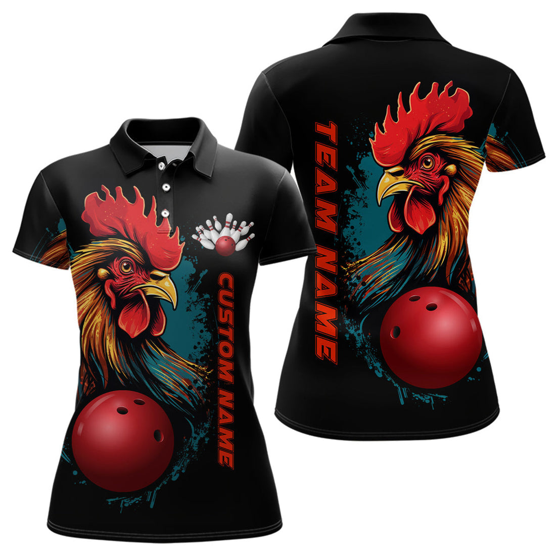 Custom Chicken Bowling Shirts For Women Bowling Polo Shirts Team Bowling League Jersey