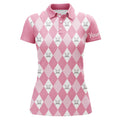 Custom Pink Argyle Plaid Pattern Womens Golf Polos Shirts Custom Golf Shirts For Women, Ladies Golf Polo