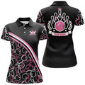 Custom Personalized Bowling Polo Shirts For Women Custom Pink Bowling Pattern, Bowling Team Shirts