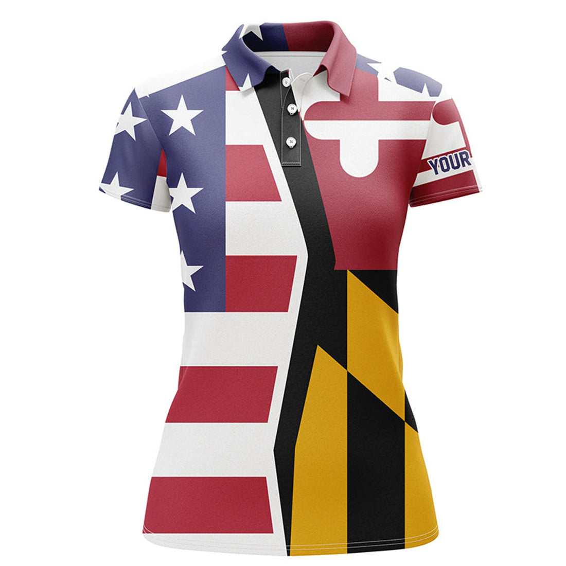 Custom Personalized American Flag Maryland Patriot Golf White Womens Golf Polo Shirts, Golf Gifts For Ladies