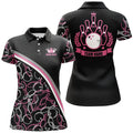 Custom Personalized Bowling Polo Shirts For Women Custom Name Pink Bowling Pattern, Bowling Team Shirts