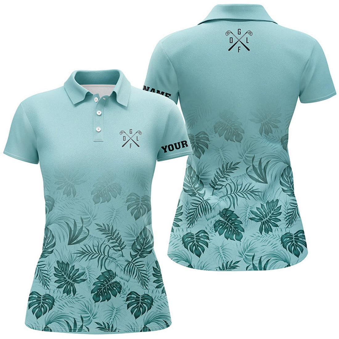 Custom Green Tropical Womens Golf Polo Shirts Custom Ladies Golf Shirts