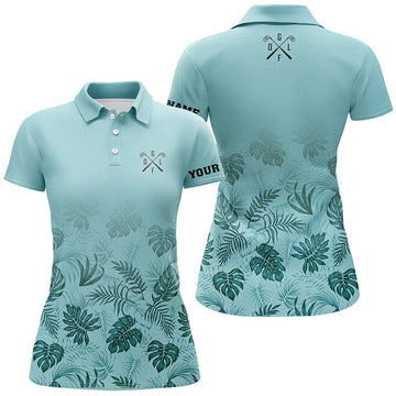 Custom Green Tropical Womens Golf Polo Shirts Custom Ladies Golf Shirts